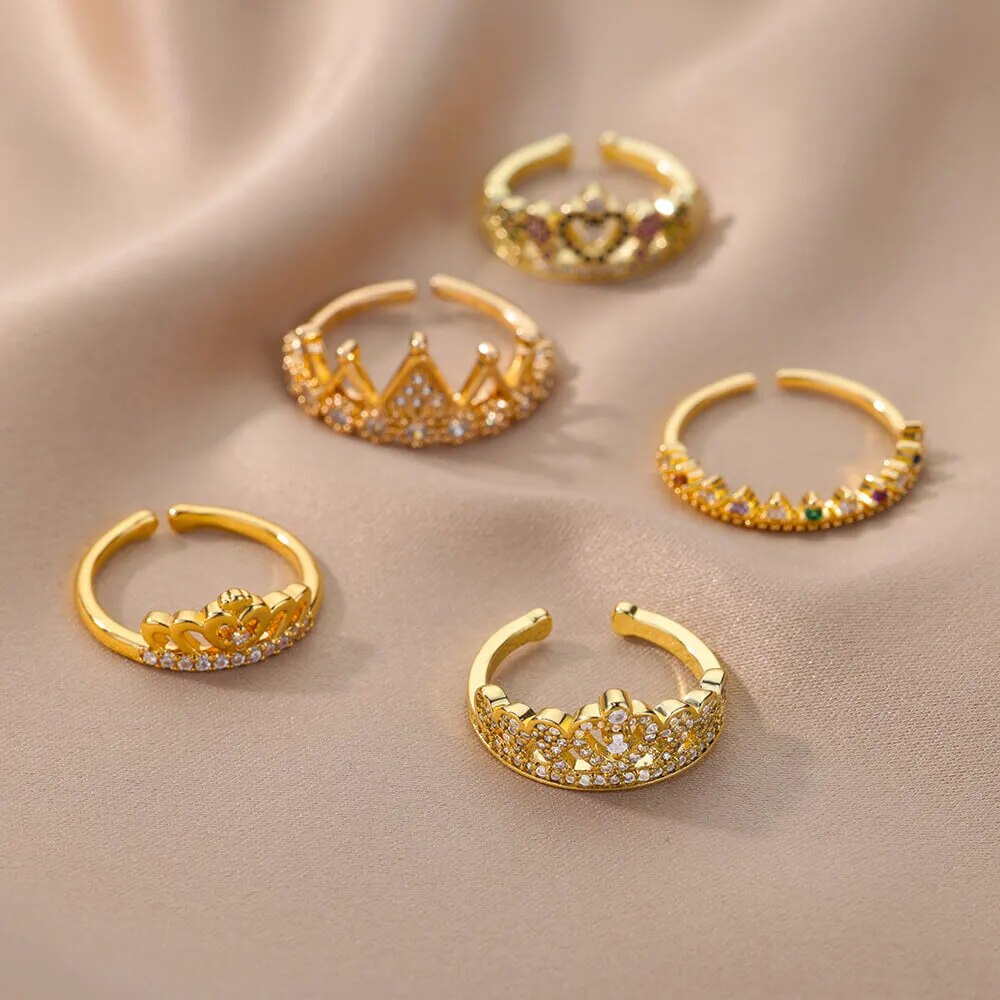 Vintage Queen Crown Finger For Women Monther Gold Open Adjustable Female Ring Trend Wedding Engagement Jewelry Gift Bague 2023