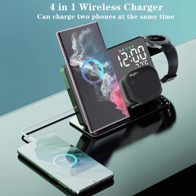 3 in 1 Wireless Charger For Samsung Galaxy Watch 6 5 Pro Fast Charging Station For Galaxy S23 S22 S21 Alarm Clock Chargers Stand