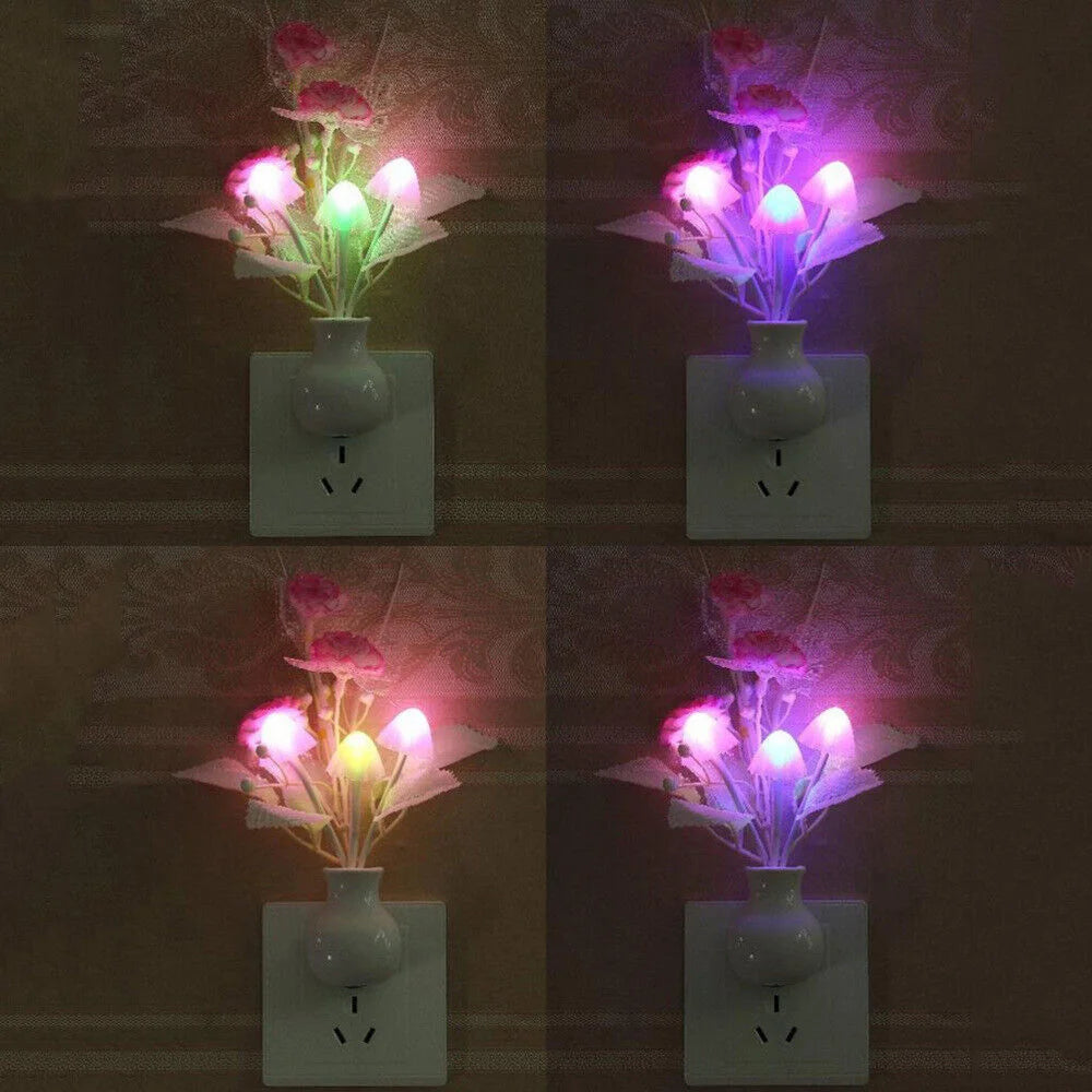 7 Color Night Light EU/US Plug Induction Mushroom Night Lights Luminous Wall Lamp 220V LED Mushroom Lamp Home Led Night Lights