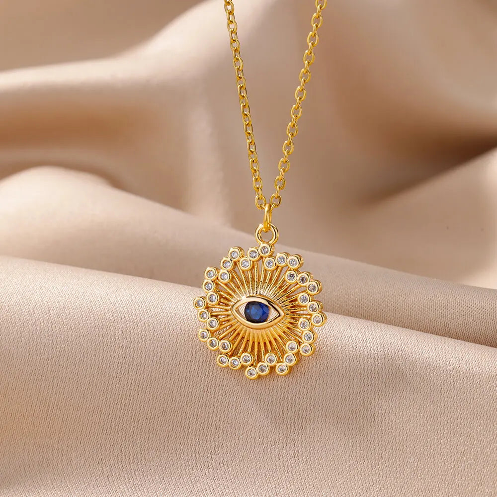 Evil Eye Necklaces For Women Stainless Steel Gold Plated Chain Zircon Square Pendant Choker Necklace Wedding Boho Jewelry Gift