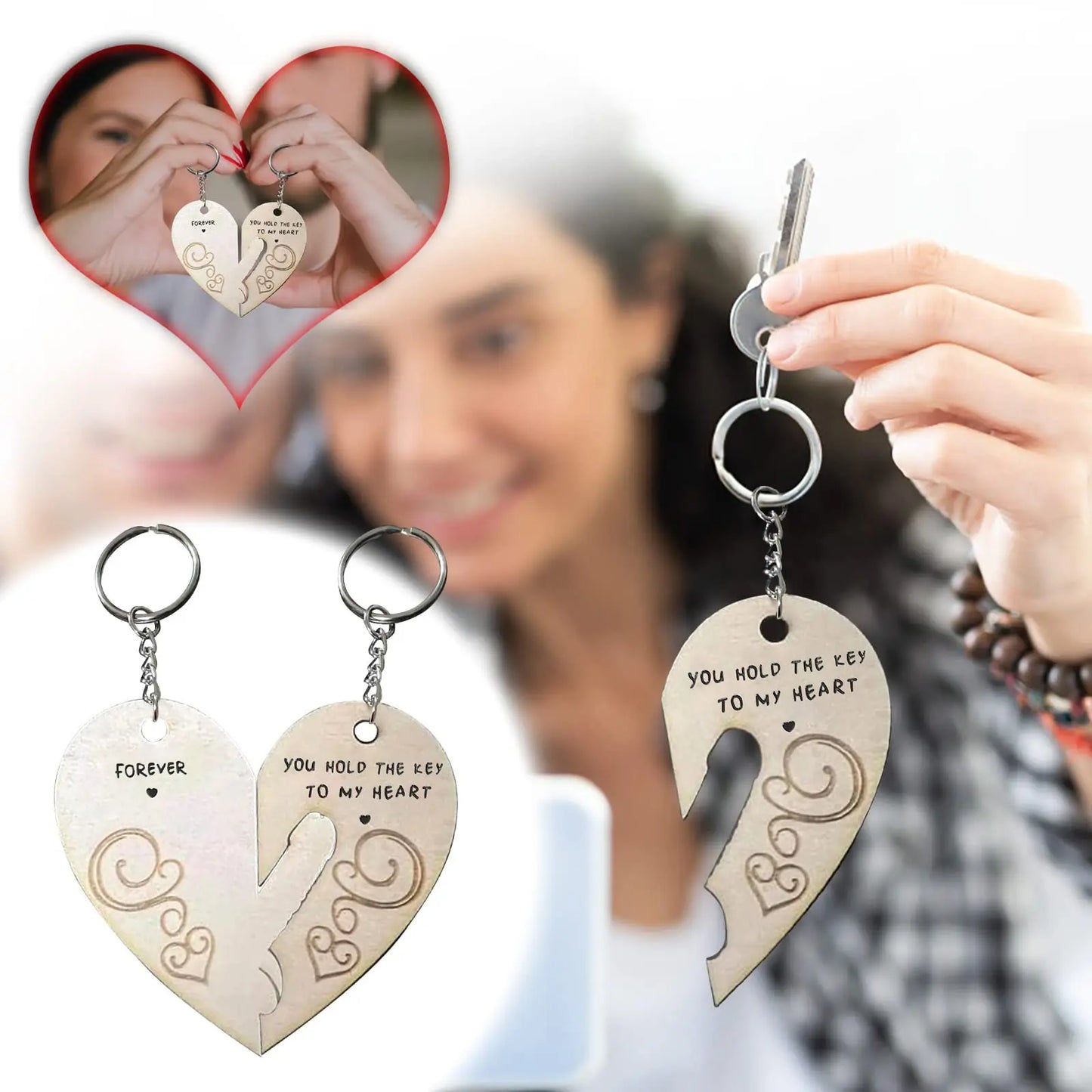 Valentines Couple Keychain You Hold The Key To My Heart Forever For His Hers Boyfriend Girlfriend Birthday Gift Wooden Pendant